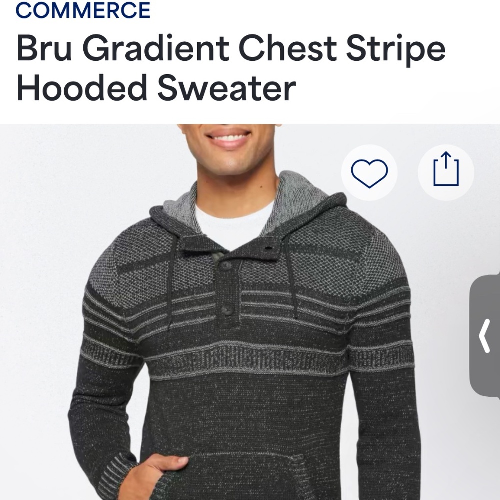 Charcoal Gray Gradient Hooded Sweater with Chest Stripe and Textured Fabric